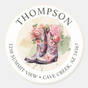Cowgirl-Stiefel mit Blumen-Rücksendeetiketten Runder Aufkleber