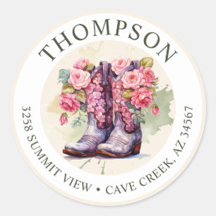 Cowgirl-Stiefel mit Blumen-Rücksendeetiketten Runder Aufkleber
