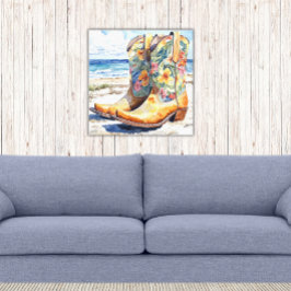 Cowgirl Stiefel mit hawaiianischer Wasserfarbe Leinwanddruck