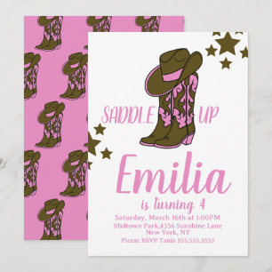 Cowgirl-Stiefel Pferde Thema Geburtstag Rosa Einladung