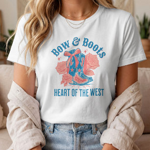 Cowgirl-Stiefel Rosa Schleife Western Floral Herz T-Shirt