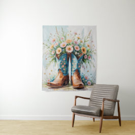 Cowgirl Stiefel und Blume Tapestry | Wall Art Wandteppich