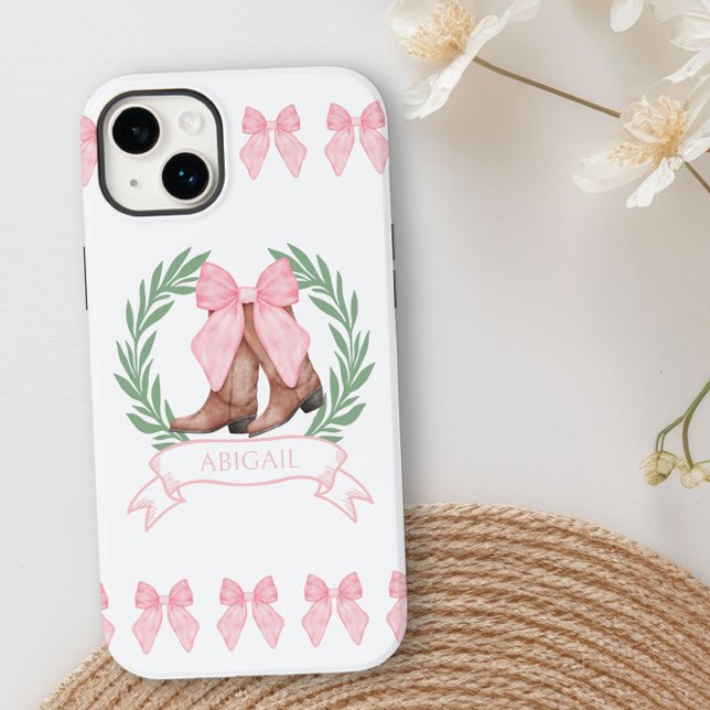 Cowgirl Stiefel und rosa Bows Personalisiert Case-Mate iPhone Hülle (Personalized iphone case with cowgirl boots, pink bows and club style logo by Darling and May)