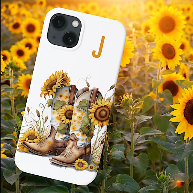 Cowgirl Stiefel und Sonnenblumen Mit Monogramm Case-Mate iPhone Hülle (Von Creator hochgeladen)