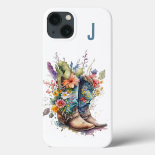 Cowgirl Stiefel und Wildblumen Mit Monogramm Case-Mate iPhone Hülle