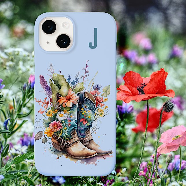 Cowgirl Stiefel und Wildblumen Mit Monogramm Case-Mate iPhone Hülle (Von Creator hochgeladen)