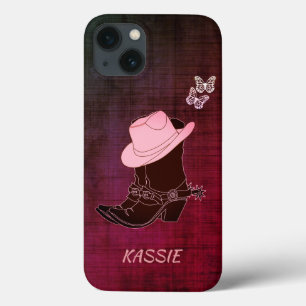 Cowgirl-Stiefelhut Schmetterling Burgunderrot Pers iPhone 13 Hülle