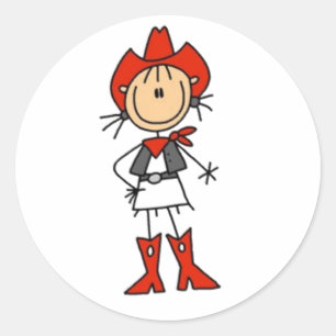 Cowgirl-Strichmännchen Runder Aufkleber
