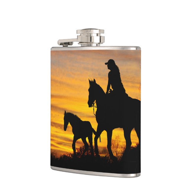 Cowgirl Sunset Horseback Ride Drink Flask Flachmann (Links)