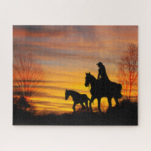 Cowgirl Sunset Horseback Ride Jigsaw Puzzle