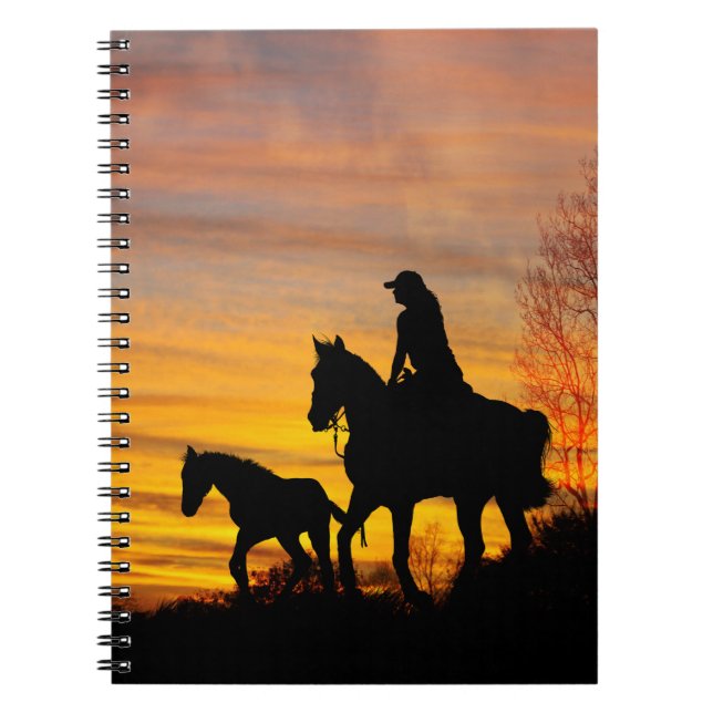Cowgirl Sunset Horseback Ride Spiral Notebook Notizblock (Vorderseite)
