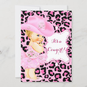 Cowgirl Süße Babyparty Rosa Leopard Mädchen Blond Einladung