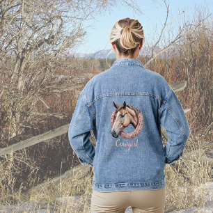 Cowgirl Theme Horse in Pink Horseshoe Jeansjacke