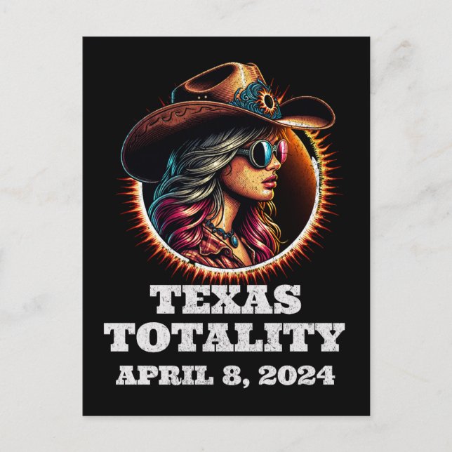 Cowgirl Total Solar Eclipse 4.08.2024 Texas Postkarte (Vorderseite)