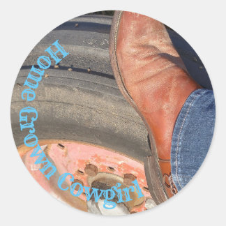 Cowgirl Traktor und Stiefel Runder Aufkleber