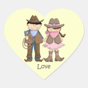 Cowgirl und Cowboy Couple in Liebe Herz-Aufkleber