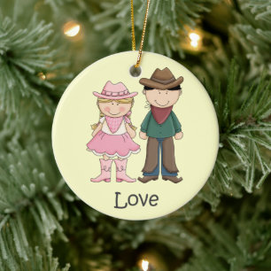 Cowgirl und Cowboy in der Liebe Keramik Ornament