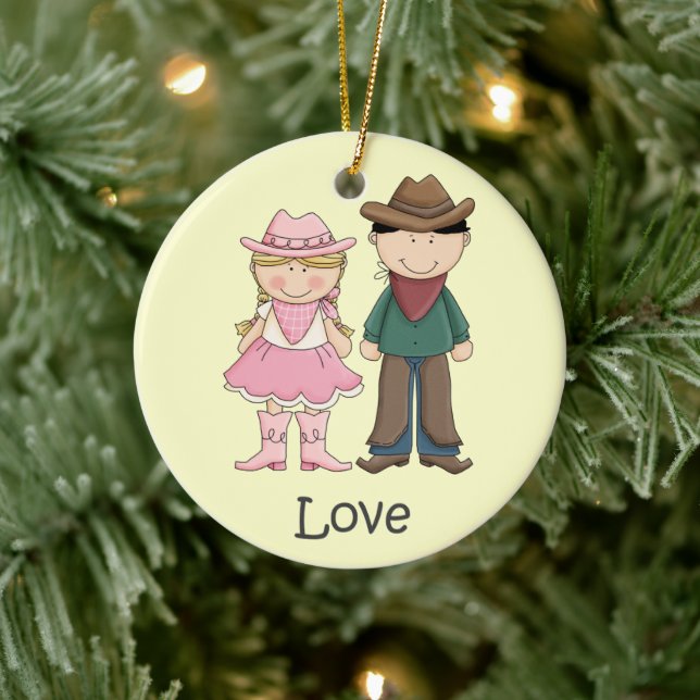 Cowgirl und Cowboy in der Liebe Keramik Ornament (Baum)