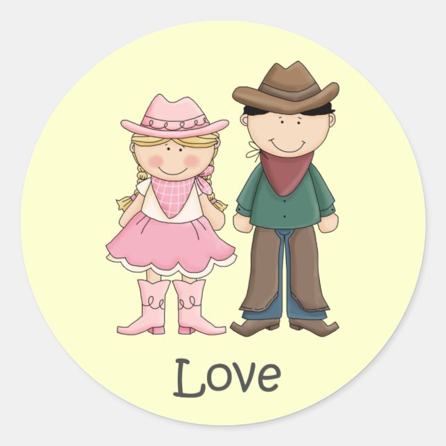 Cowgirl und Cowboy in der Liebe Runder Aufkleber (Vorderseite)