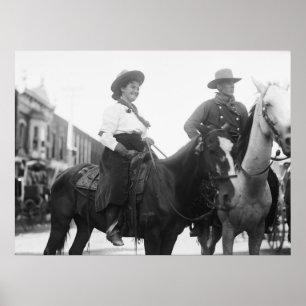 Cowgirl und Cowboy on Horseback: 1908 Poster