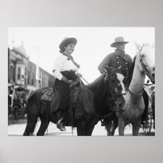 Cowgirl und Cowboy on Horseback: 1908 Poster