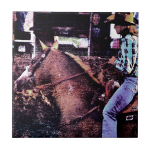 Cowgirl-und Farben-Pferd Fliese