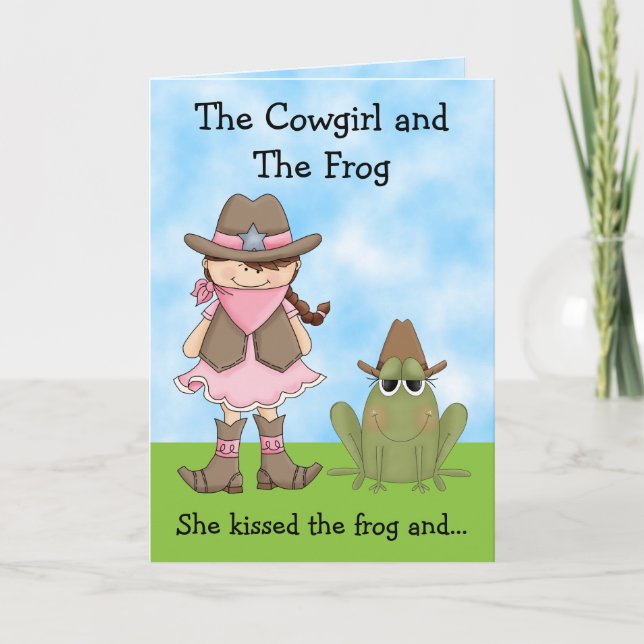 Cowgirl und Frosch Birthday Card - Brünett Karte (Vorderseite)