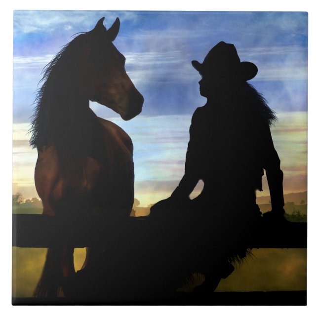 Cowgirl und Horse Country Western Fliese (Vorderseite)