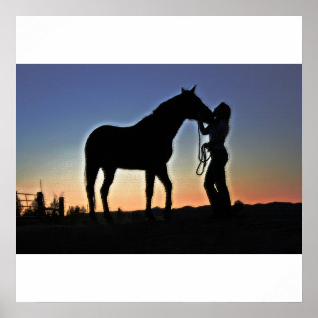 Cowgirl und Horse Sunset Poster (Vorne)