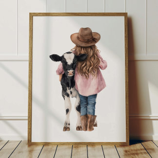 Cowgirl und Kuh Poster Kinder Western-Zimmer-Dekor