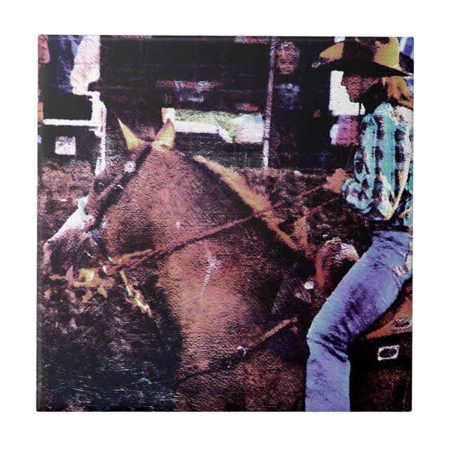 Cowgirl und Paint Horse Fliese (Vorderseite)