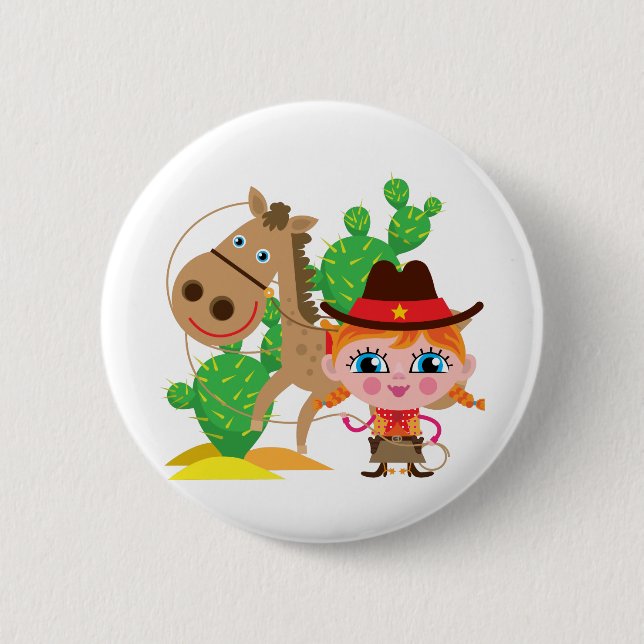 Cowgirl und Pferd Button (Vorderseite)