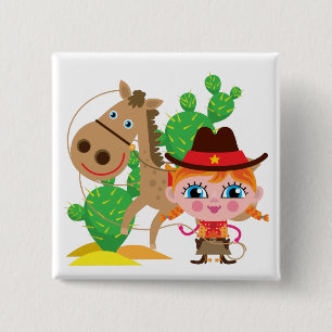 Cowgirl und Pferd Button