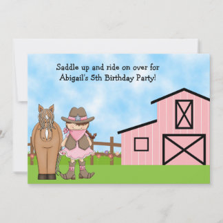 Cowgirl und Pferd Einladung zum Geburtstag