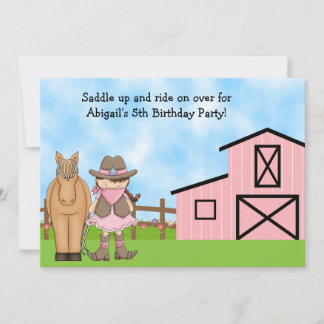 Cowgirl und Pferd Einladung zum Geburtstag