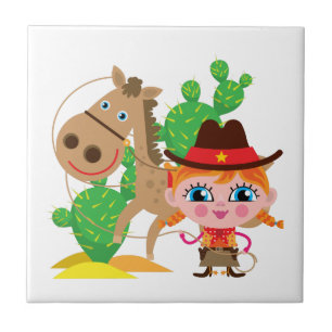 Cowgirl und Pferd Fliese