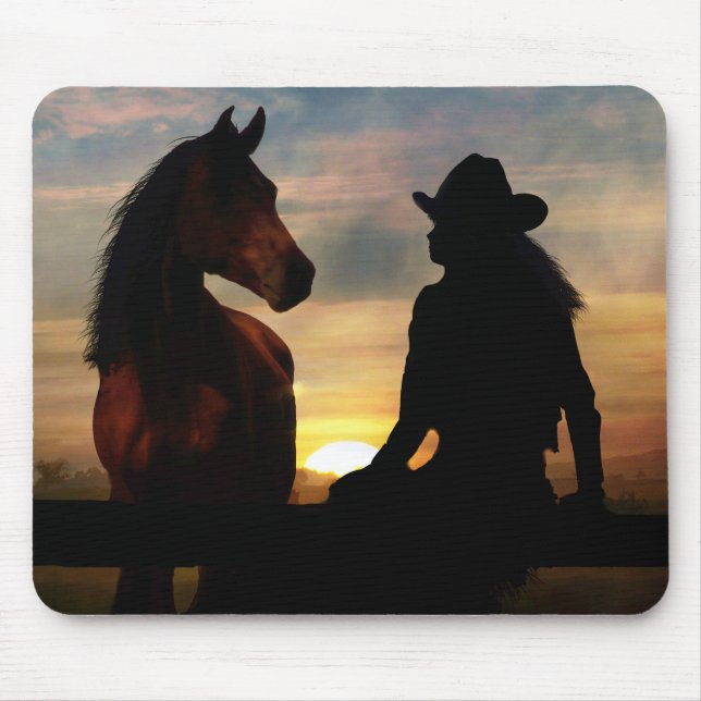 Cowgirl und Pferd im Sunset Mouse Pad Mousepad (Vorne)
