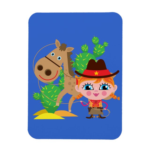 Cowgirl und Pferd Magnet (Vertikal)