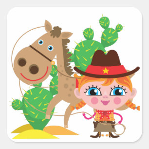 Cowgirl und Pferd Quadratischer Aufkleber