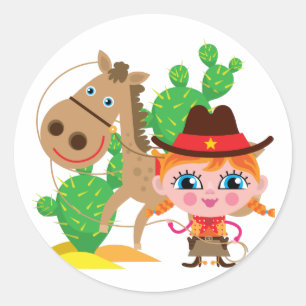 Cowgirl und Pferd Runder Aufkleber