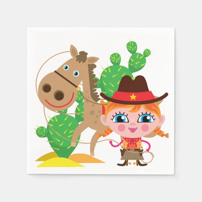Cowgirl und Pferd Serviette (Vorderseite)