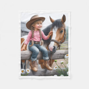 Cowgirl und Pferd Sherpa Wurfdecke Fleecedecke