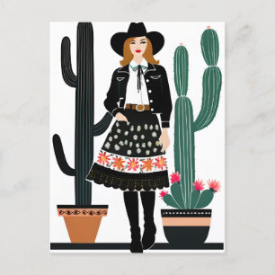 Cowgirl-und Potted Cactus Pflanze Postkarte