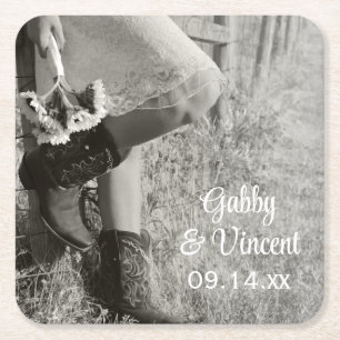 Cowgirl und Sonnenblumen Country Wedding Rechteckiger Pappuntersetzer