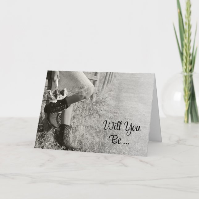 Cowgirl und Sonnenblumen werden Sie meine Brautjun Einladung (Vorderseite)