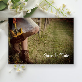 Cowgirl und Sonnenblumen Western Save the Date Einladung