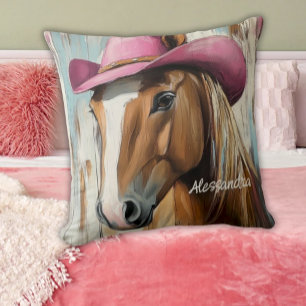 Cowgirl Vibes: Hot Pink Hat Pferd Custom Touch Kissen