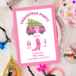 Cowgirl Weihnachten Party Pink RV Camper Einladung
