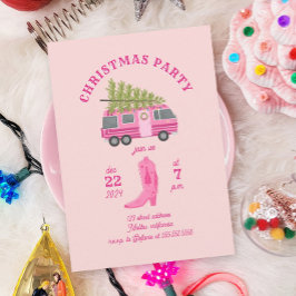 Cowgirl Weihnachten Party RV Pink Camper Einladung
