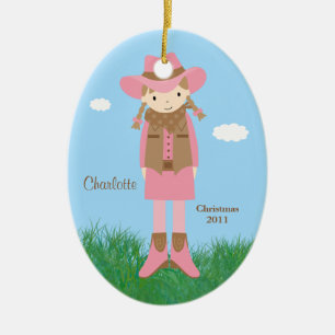 Cowgirl-Weihnachtsverzierung Keramik Ornament